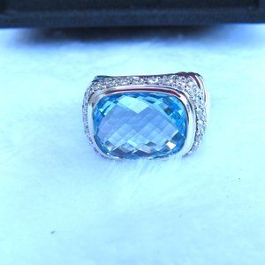 Modern Noblese SS Blue Topaz and Diamond Ring